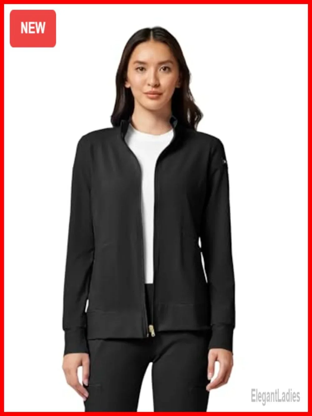 Women's Zip Front Scrub Jacket 4-Way Stretch Moisture Wicking Knit Panels